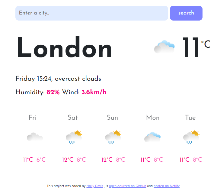 react weather project preview